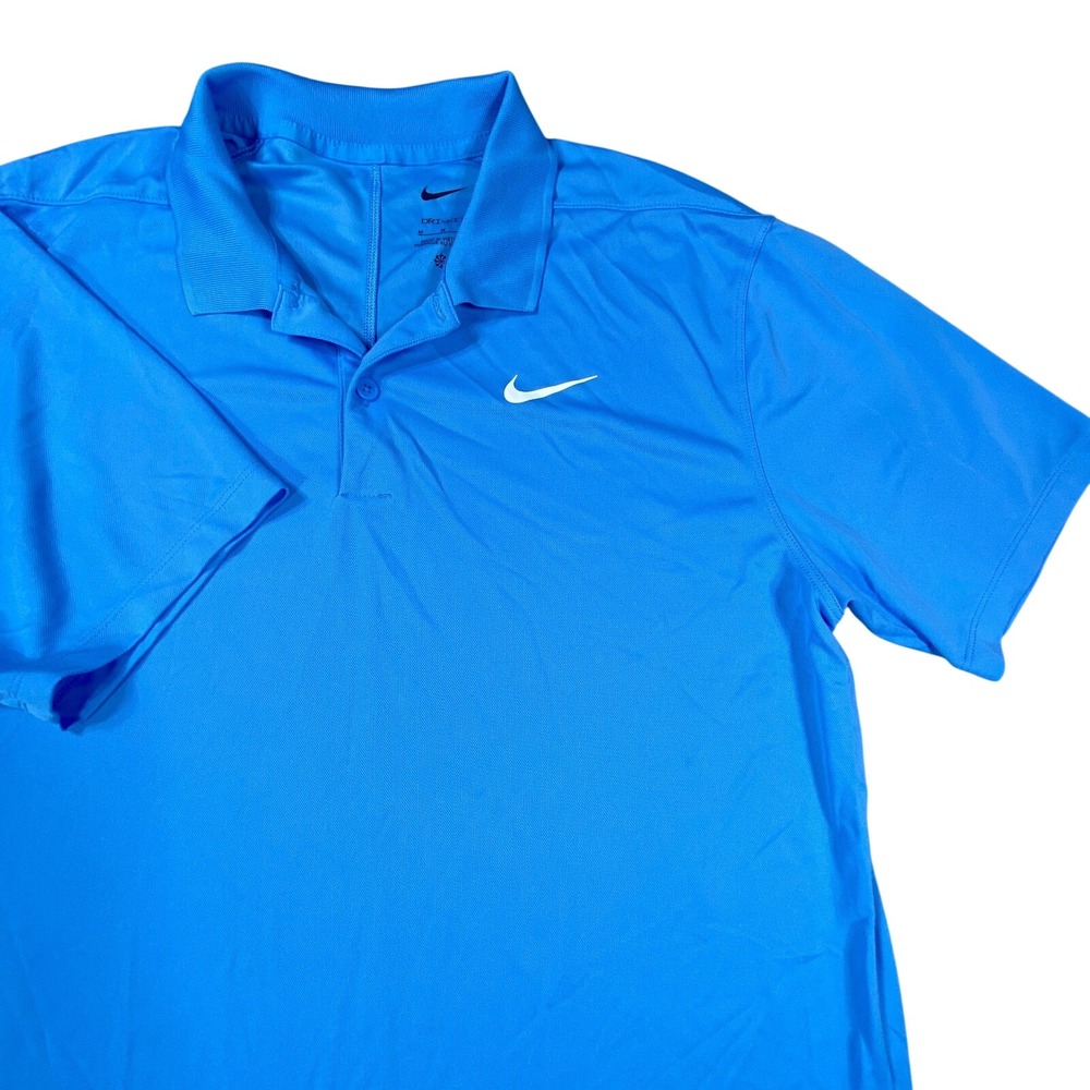 Nike Polo Shirt Mens Medium Blue Short Sleeve Dri Fit Golf Casual‎ Outdoor